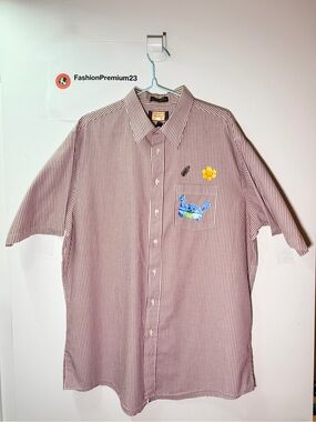 The Arrow Company Men's L Broadcloth Burgundy/White Stripe Button-Up Pockets